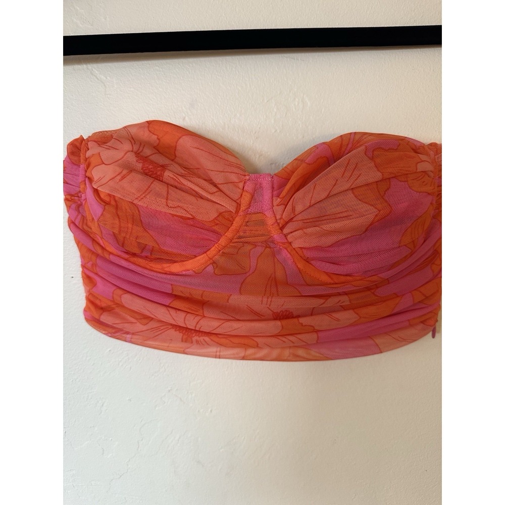 Zara Strapless cropped Top With An Orange And Pink Floral Motif